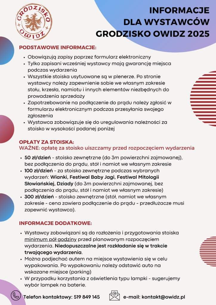 informacje dla wystawców grodzisko owidz 2025